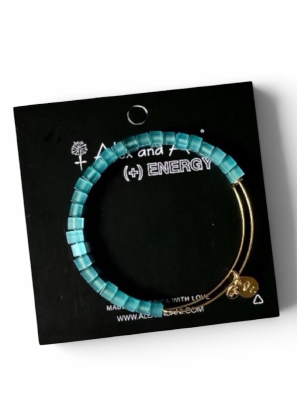 Alex and Ani Light Aqua Blue Beaded Energy Gold Expandable Bangle Bracelet
